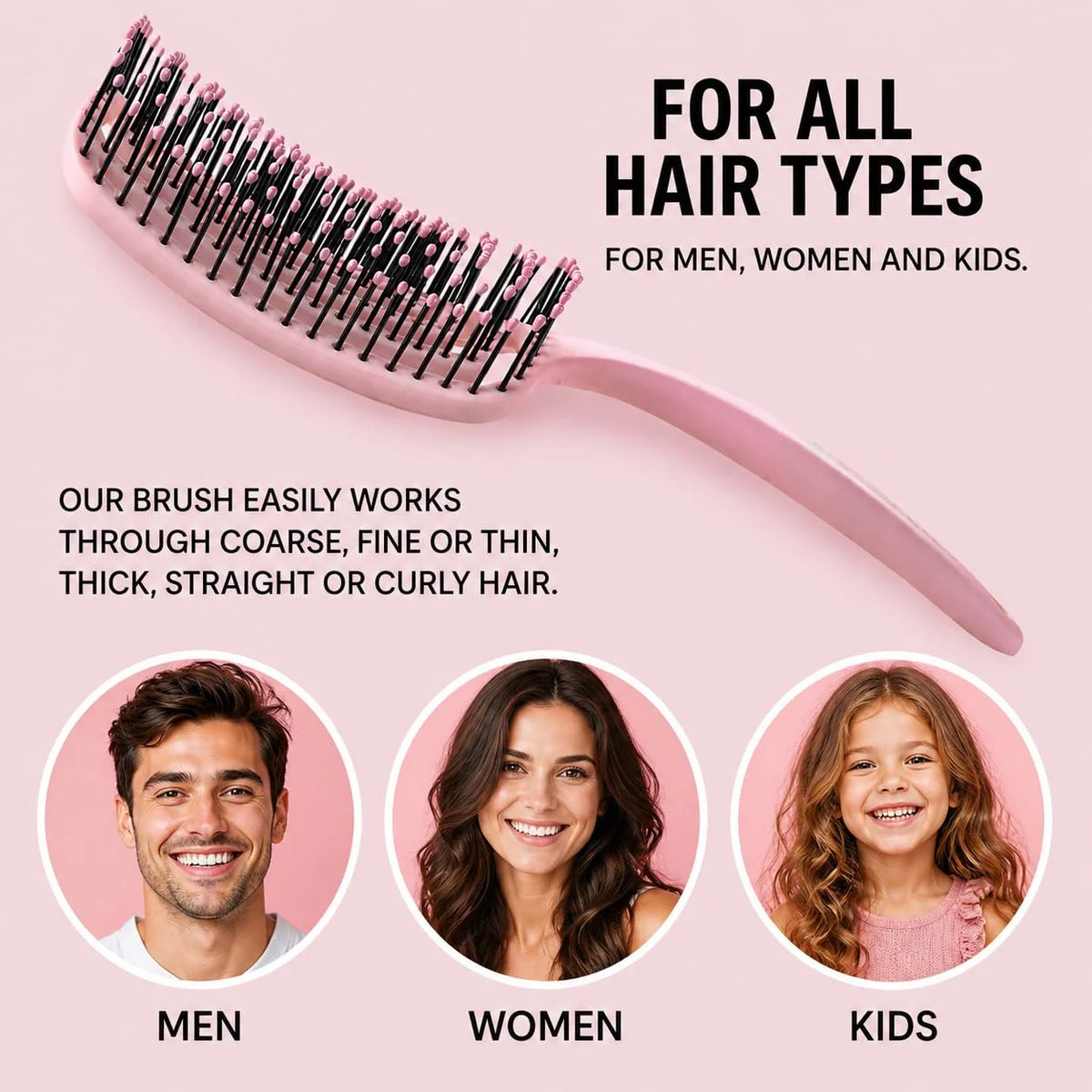 RS ESSENTIAL'S BY LV detangler brush hair brush detangler tangle vented hair brushes for women pink hairbrush black hair brush detangling brush (PINK)