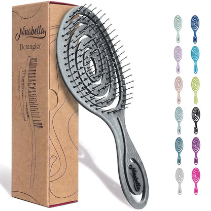 Ninabella Detangler Brush - No Tangle Hair Brush for Women, Fine, Thick and Long Hair - Hairbrush for Wet and Dry Hair, Gentle on the Scalp - Elegant Black