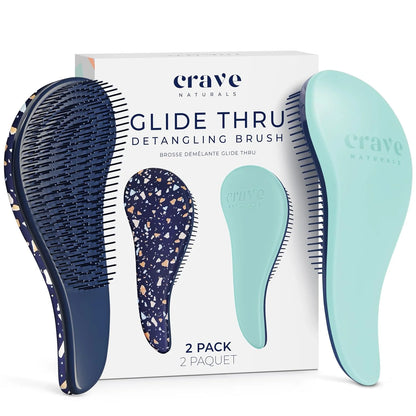 Crave Naturals Glide Thru Hair Brush - Detangler Brush for Curly, Straight, Wet or Dry Hair - Gentle Detangling Brushes for Adults, Kids, Toddlers - Hair Accessories for Women, 7.5x3" - Pink