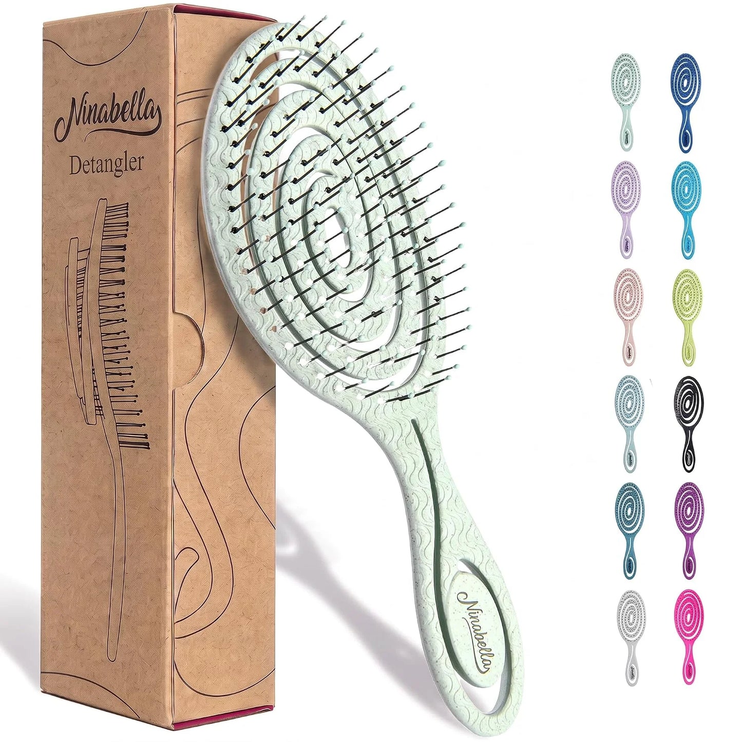 Ninabella Detangler Brush - No Tangle Hair Brush for Women, Fine, Thick and Long Hair - Hairbrush for Wet and Dry Hair, Gentle on the Scalp - Elegant Black
