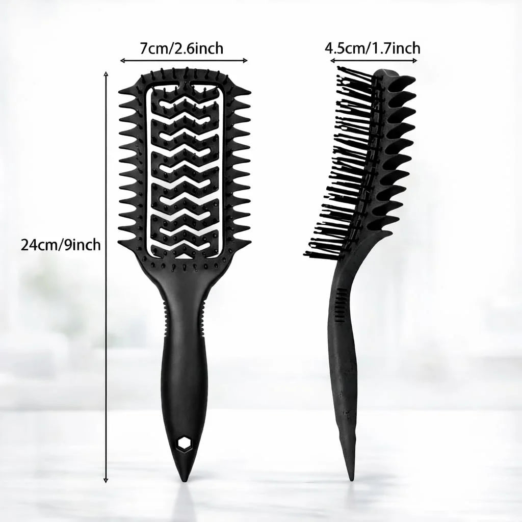 Curl Defining Brush for Curly Hair, Vented Detangling Hair Brush for Wet and Dry Styling, Curved Brush for Shaping and Smoothing Curl Clumps, Lightweight Hair Brush (2Pcs Black)
