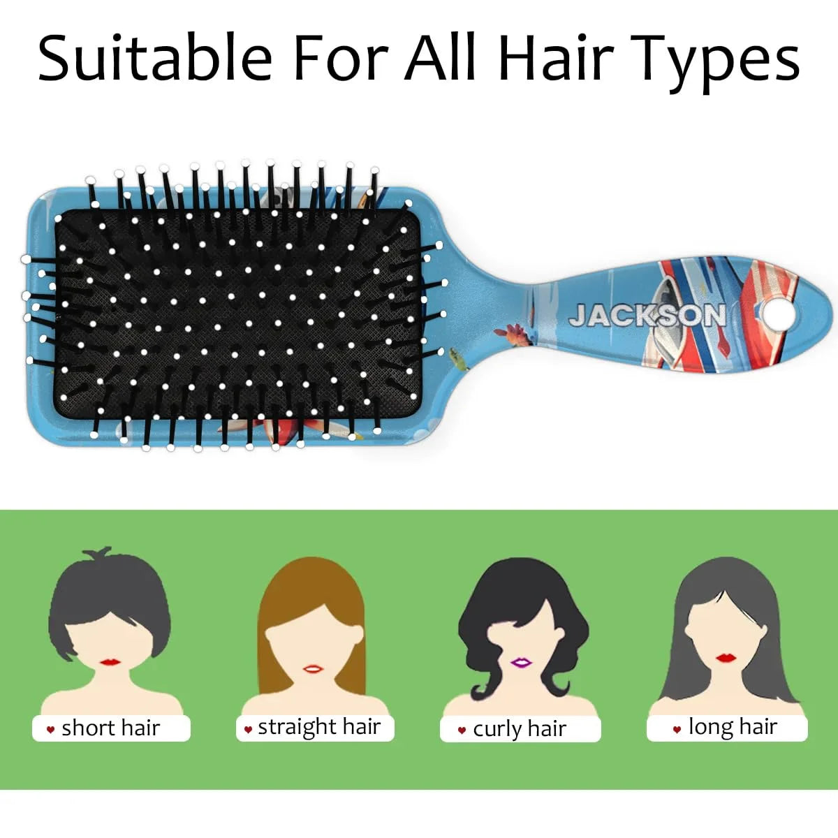 Personalized Cute Car Detangler-Hair-Brush for Kids Boys,Glides Through Tangles Comb,Custom Name Hair Brushes for All Hair Types Wet/Dry/Curly/Thick Hair,White 2