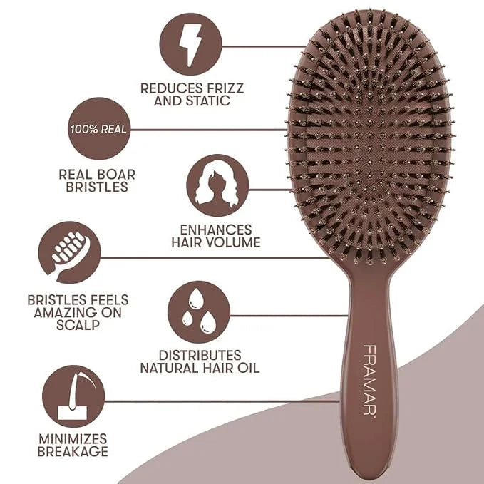 FRAMAR Soft Boar Bristle Hair Brush For Women, Boars Hair Brush For Women
