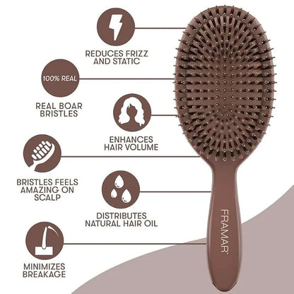 FRAMAR Soft Boar Bristle Hair Brush For Women, Boars Hair Brush For Women