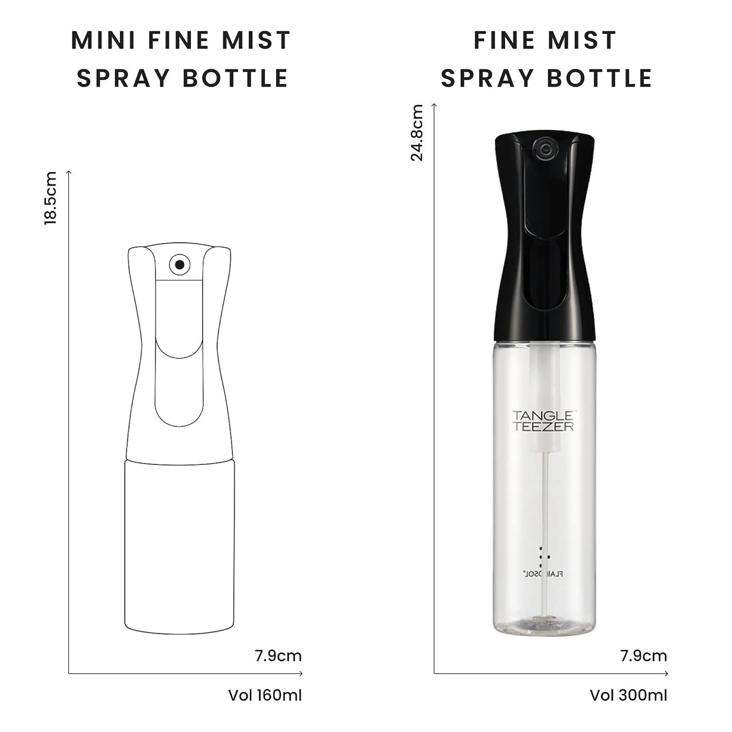 TANGLE TEEZER Fine Mist Spray Bottle, Refillable, 10.1 oz, Black