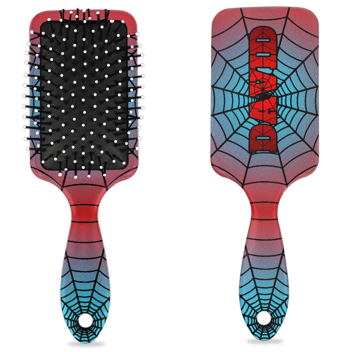 Personalized-Kids-Hair-Brush for Boy Girls Custom Gift Detangler Brush Soft Bristle Hair Brushes Travel Hair Brush for All Hair Types Christmas Hallowmas Spider Web Sliver Dot