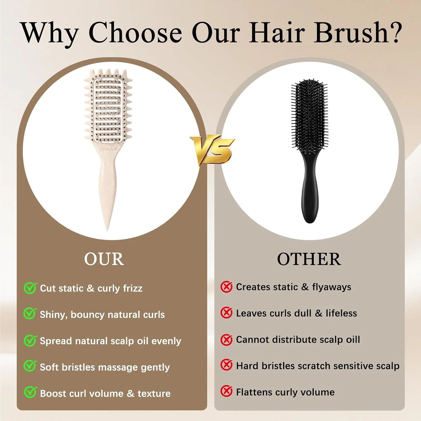 Curl Defining Brush for Curly Hair, Vented Detangling Hair Brush for Wet and Dry Styling, Curved Brush for Shaping and Smoothing Curl Clumps, Lightweight Hair Brush (2Pcs Black)