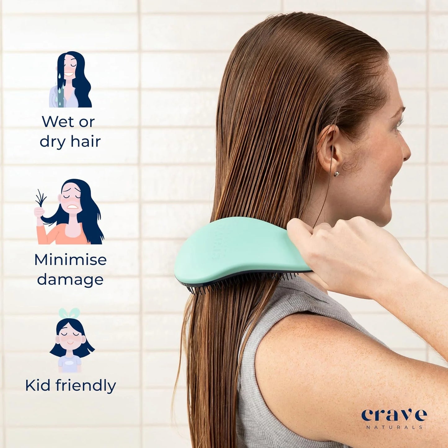 Crave Naturals Glide Thru Hair Brush - Detangler Brush for Curly, Straight, Wet or Dry Hair - Gentle Detangling Brushes for Adults, Kids, Toddlers - Hair Accessories for Women, 7.5x3" - Pink