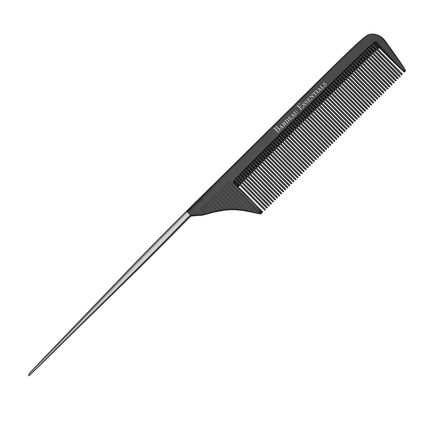 Professional 8.8 Inch Tail Comb (5 Pack) - Black Carbon Fiber and Stainless Steel Pintail - Anti Static and Heat Resistant Teasing Comb - Lightweight for All Hair Types