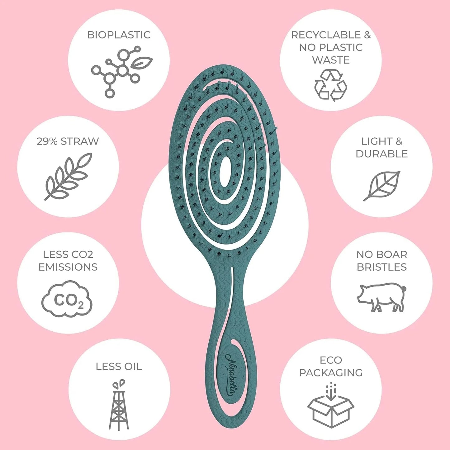 Ninabella Detangler Brush - No Tangle Hair Brush for Women, Fine, Thick and Long Hair - Hairbrush for Wet and Dry Hair, Gentle on the Scalp - Elegant Black