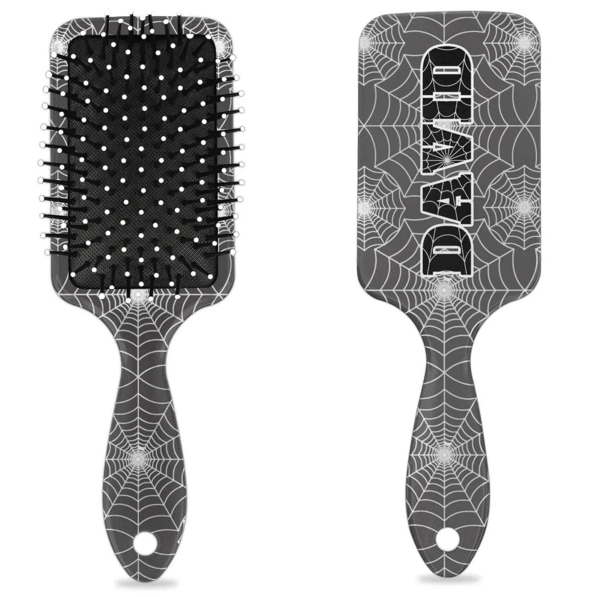 Personalized-Kids-Hair-Brush for Boy Girls Custom Gift Detangler Brush Soft Bristle Hair Brushes Travel Hair Brush for All Hair Types Christmas Hallowmas Spider Web Sliver Dot