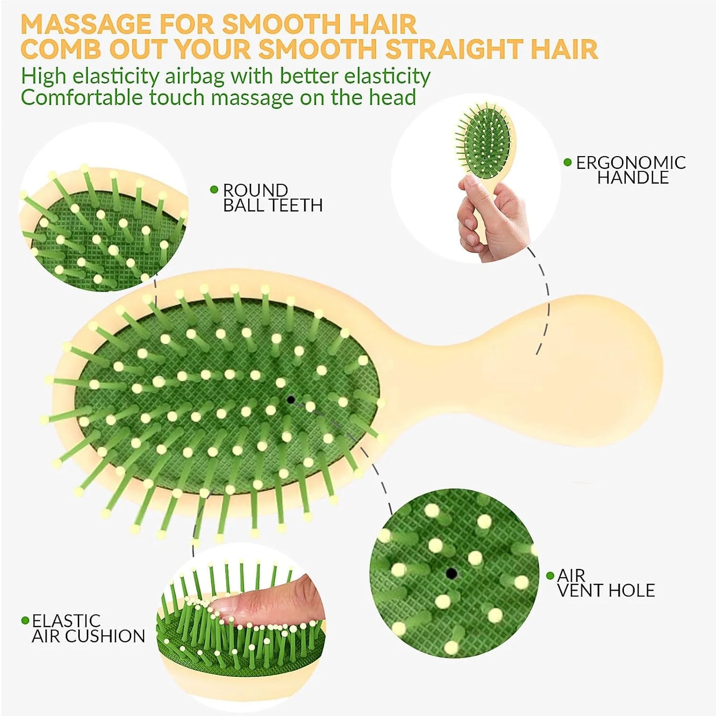 2P Mini Hair Brush,Brush Squirt Detangling Brush,Mini Detangler Brush, No Tangle Ultra-Soft IntelliFlex Bristles,with Ease Knots Without Tears or Breakage (Bright flour)