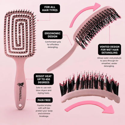 RS ESSENTIAL'S BY LV detangler brush hair brush detangler tangle vented hair brushes for women pink hairbrush black hair brush detangling brush (PINK)