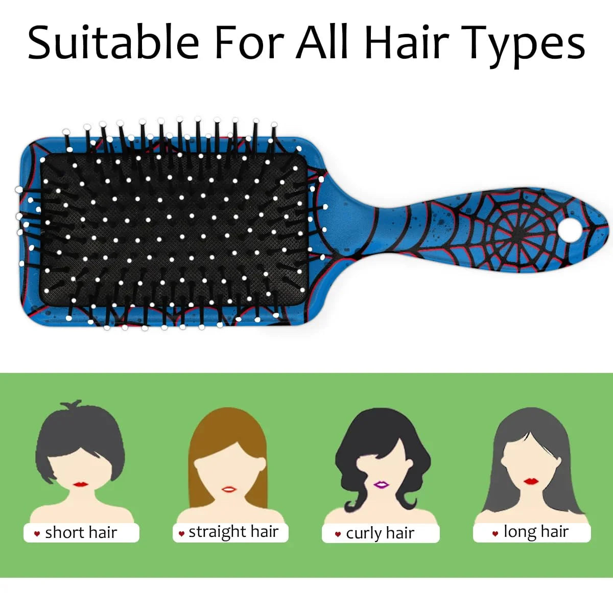 Personalized-Kids-Hair-Brush for Boy Girls Custom Gift Detangler Brush Soft Bristle Hair Brushes Travel Hair Brush for All Hair Types Christmas Hallowmas Spider Web Sliver Dot