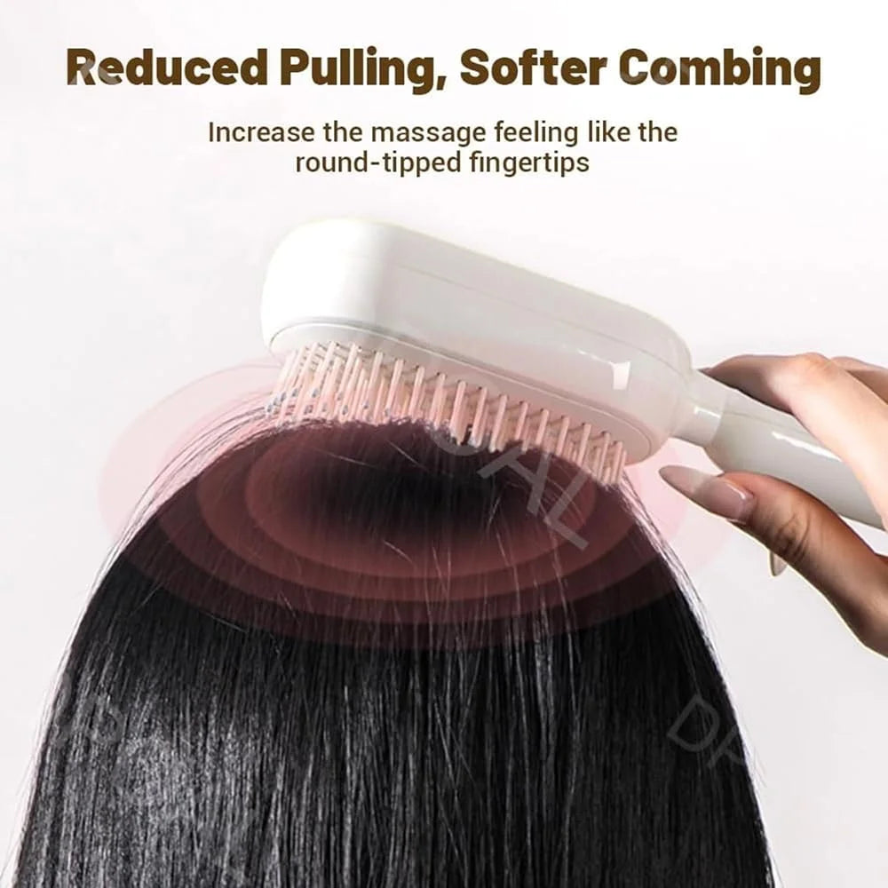 Retractable Cushion Massage Comb, 2026 New Hair Brush With Retractable Bristles Hair Comb Retractable Detangling Self Cleaning Hair Brush for Women (White)