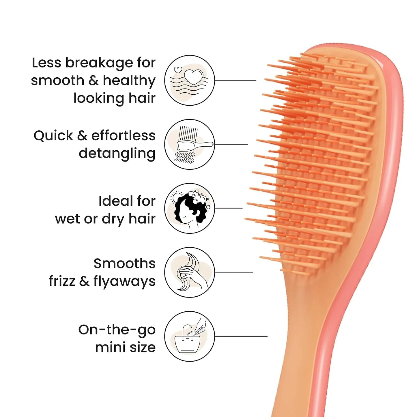 Tangle Teezer Mini The Ultimate Detangler Hairbrush |Gentle on Wet Hair | Two-Tiered Teeth & Comfortable Handle | Ideal for Kids And Travel | Reduces Knots & Breakage | Salmon Pink & Apricot