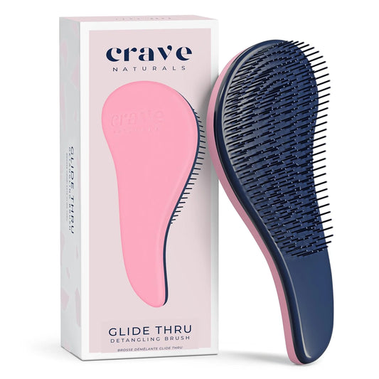 Crave Naturals Glide Thru Hair Brush - Detangler Brush for Curly, Straight, Wet or Dry Hair - Gentle Detangling Brushes for Adults, Kids, Toddlers - Hair Accessories for Women, 7.5x3" - Pink