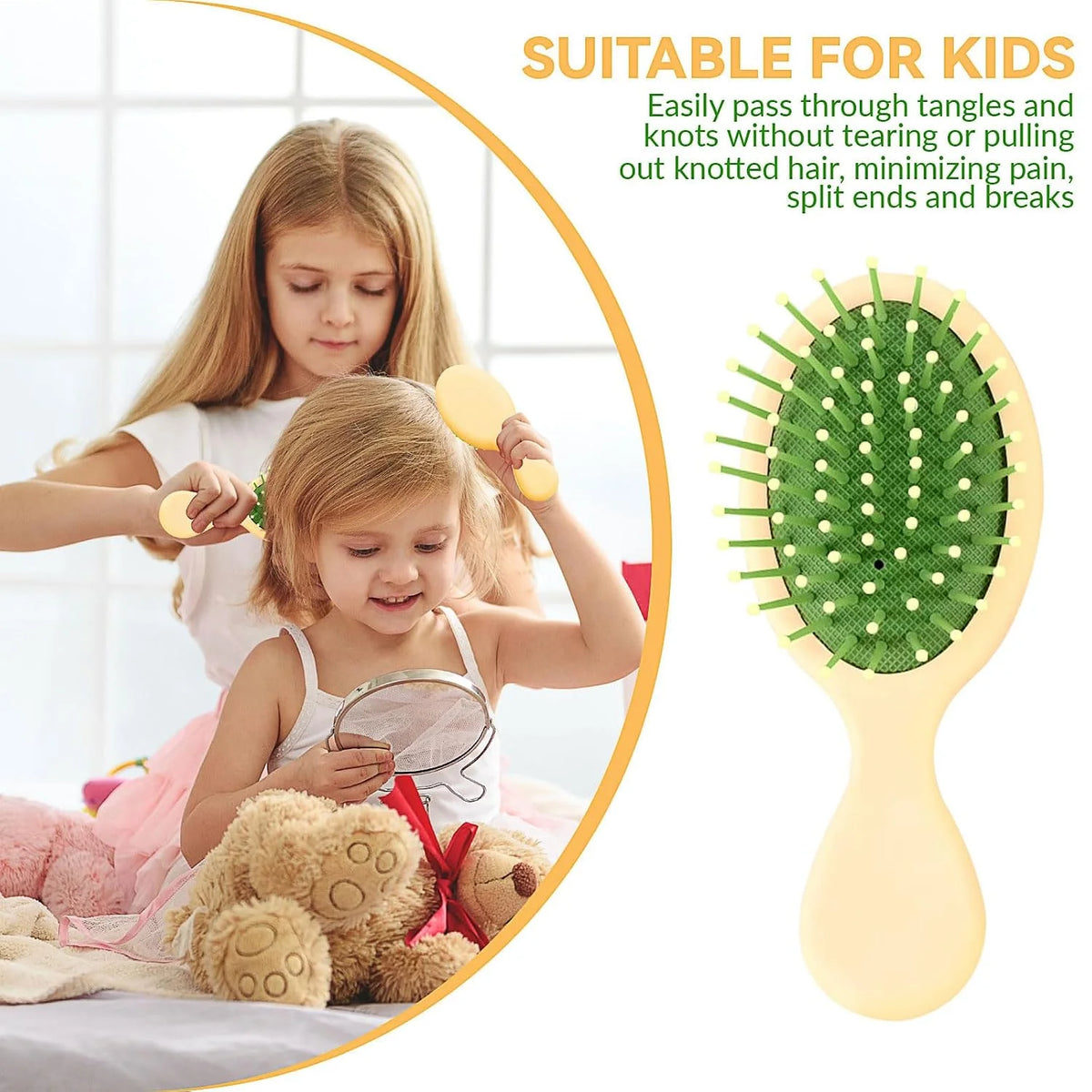 2P Mini Hair Brush,Brush Squirt Detangling Brush,Mini Detangler Brush, No Tangle Ultra-Soft IntelliFlex Bristles,with Ease Knots Without Tears or Breakage (Bright flour)