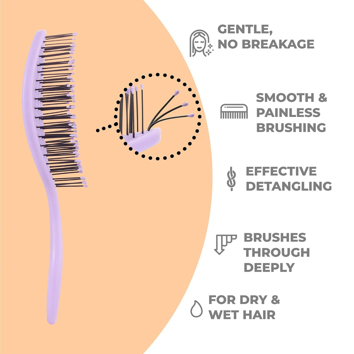 Ninabella Detangler Brush - No Tangle Hair Brush for Women, Fine, Thick and Long Hair - Hairbrush for Wet and Dry Hair, Gentle on the Scalp - Elegant Black