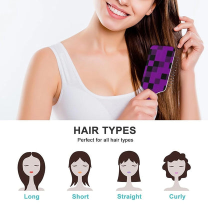 Women Girls Ladies Hair Brush Purple Black Buffalo Check Plaid Pattern, Paddle Brush for Detangling Scalp Massage, Cushion Hairbrush for Long Thick Curly Hair