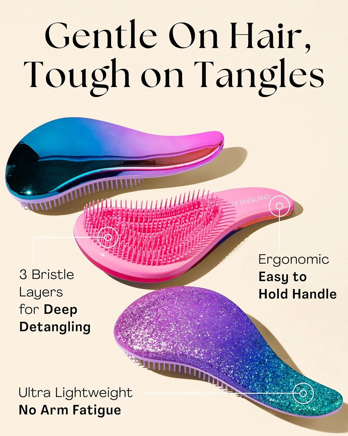Lily England Detangling Comb & Brush Set for Girls, Tail & Wide Tooth Comb