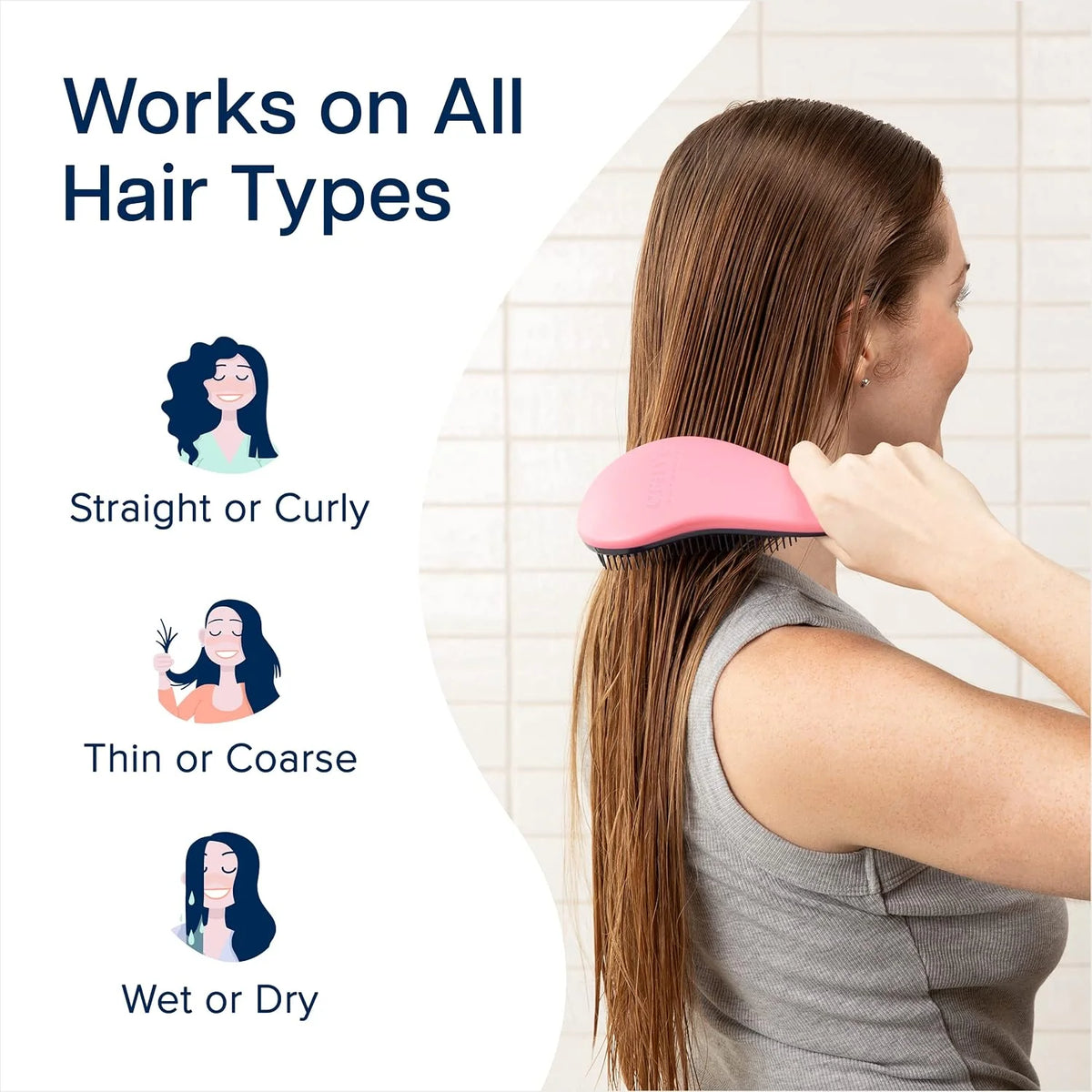 Crave Naturals Glide Thru Hair Brush - Detangler Brush for Curly, Straight, Wet or Dry Hair - Gentle Detangling Brushes for Adults, Kids, Toddlers - Hair Accessories for Women, 7.5x3" - Pink