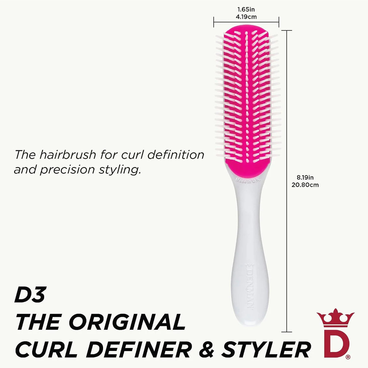 Denman D3 Original Curl Definer & Styler, Curly Hair Brush for Women & Men – 7 Row Detangling & Curl Defining Brush for Smooth Defined Curls - a precision Styling Brush for straight hair