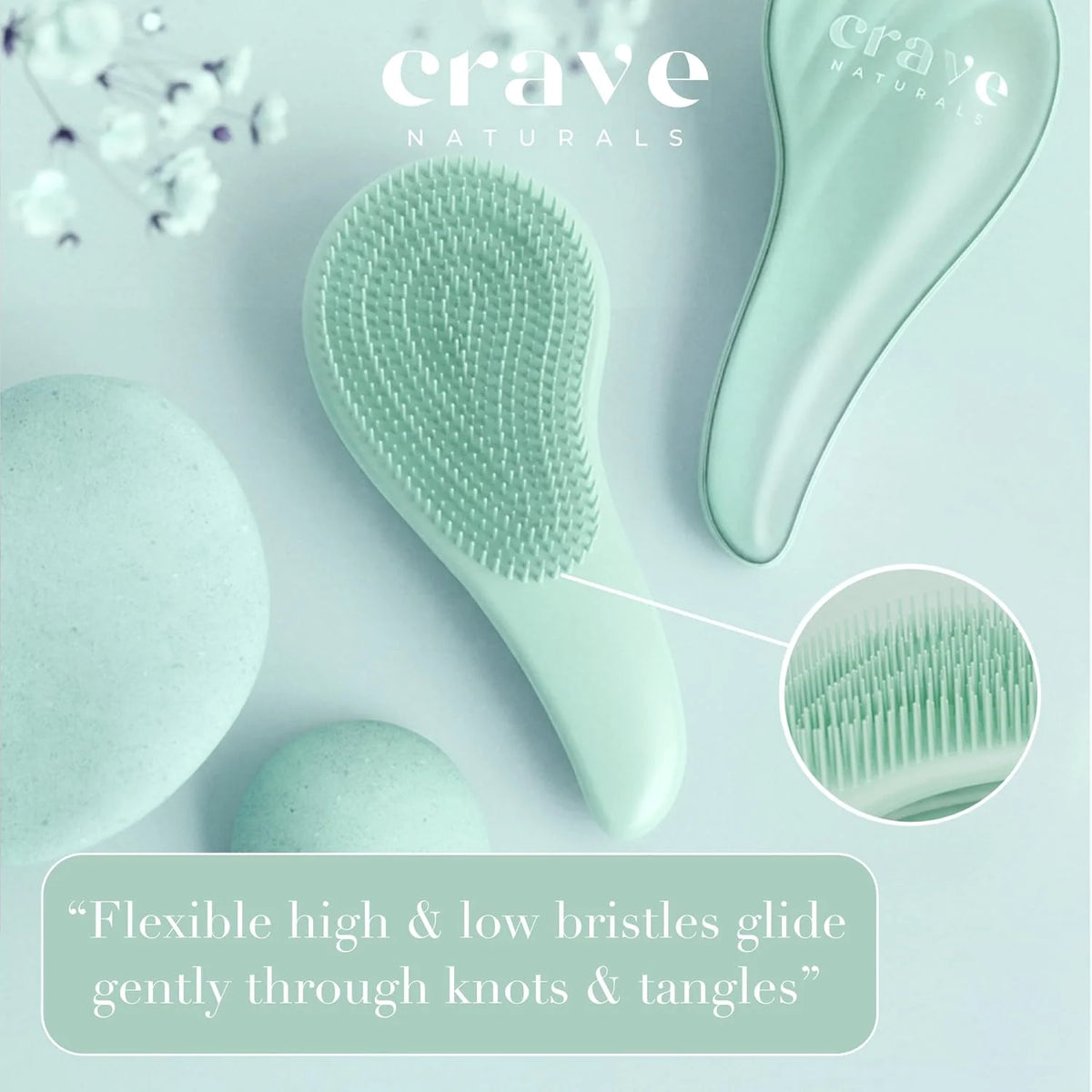 Crave Naturals Mini Detangler Hair Brush Turquoise – Glide Thru Hair Detangler Brush for Women, Kids & Toddlers – Gentle Scalp Care, No-Pain Tangle-Free Hairbrush for All Hair Types, Travel Hair Brush