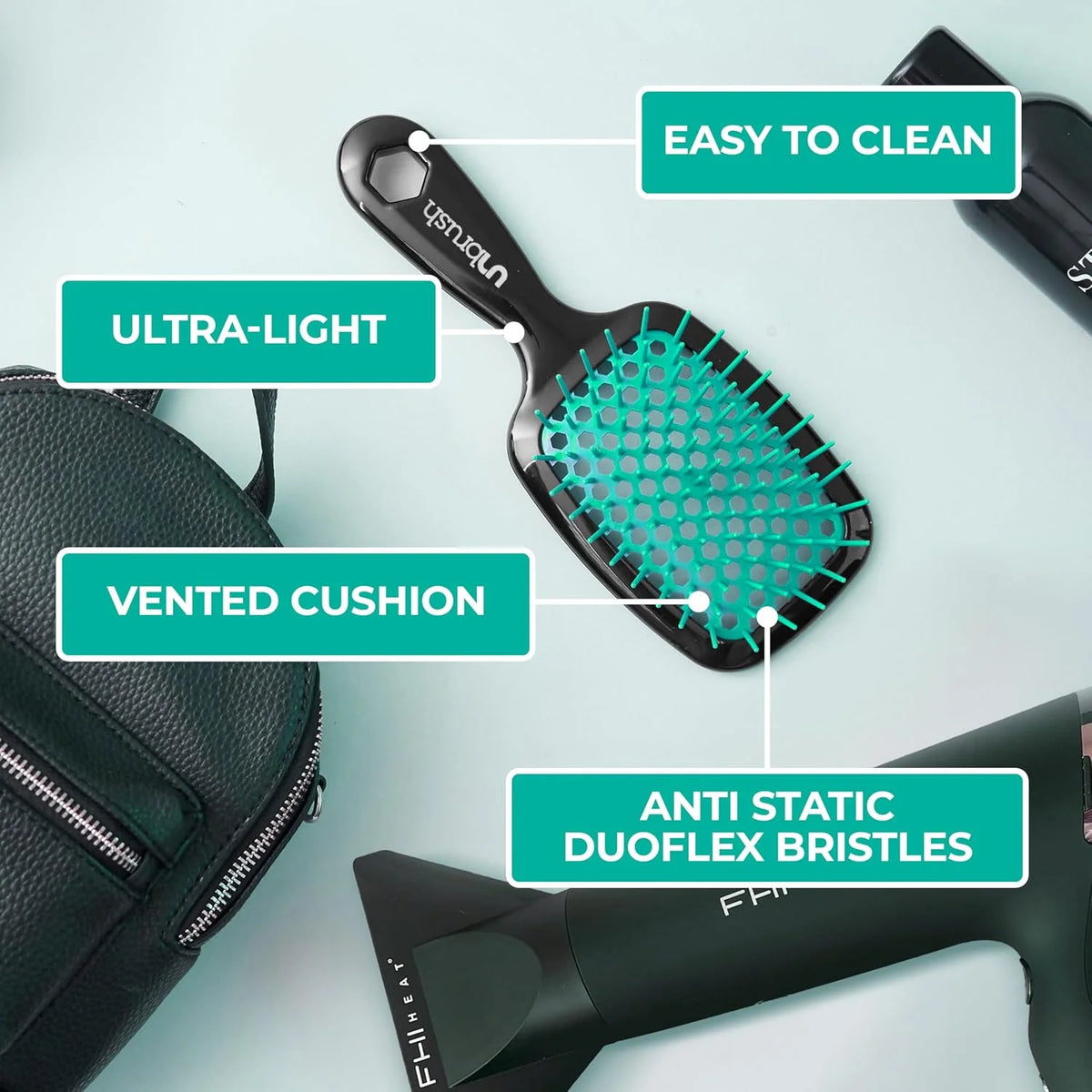 FHI Heat UNbrush Detangling Brush for Pain-Free Brushing on All Wet or Dry Hair Types — Durable DuoFlex Anti-Static Bristles, Lightweight Handle, Vented Hair Brush
