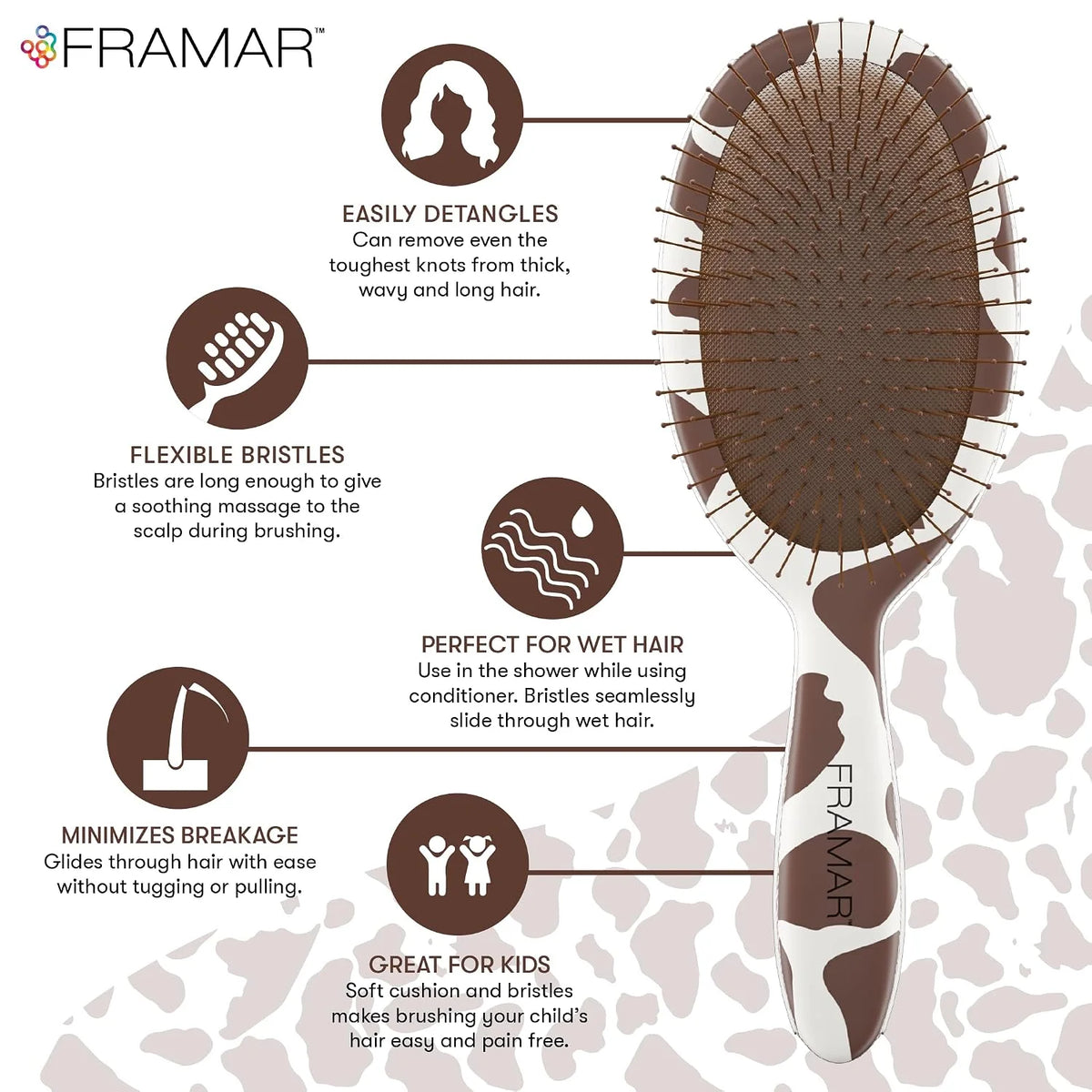 FRAMAR Wet Hair Brush Detangler, Detangling Hairbrush For Women – Giraffe