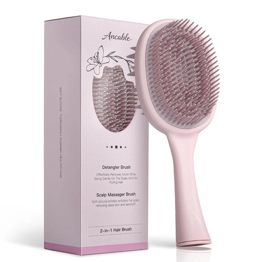 Detangler Brush, 2-in-1 Detangling Hair Brush for Women Men - Scalp Scrubber Massager for Hair Growth, Curly Hair Brush for All Hair Types, Wet & Dry Use, Soft Silicone Styling Brush, 2-Pack