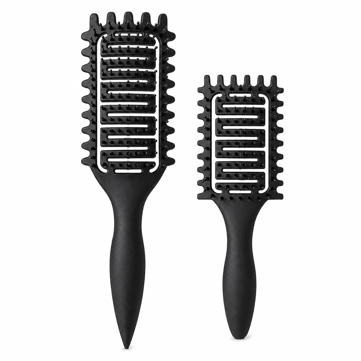 Curl Defining Brush for Curly Hair, Vented Detangling Hair Brush for Wet and Dry Styling, Curved Brush for Shaping and Smoothing Curl Clumps, Lightweight Hair Brush (2Pcs Black)