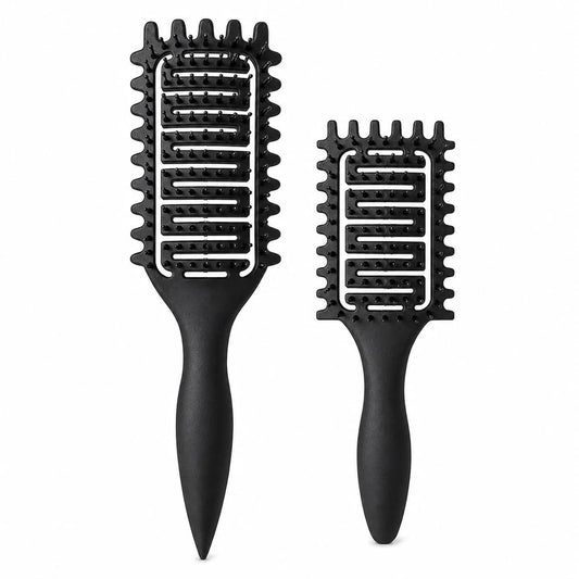 Curl Defining Brush for Curly Hair, Vented Detangling Hair Brush for Wet and Dry Styling, Curved Brush for Shaping and Smoothing Curl Clumps, Lightweight Hair Brush (2Pcs Black)