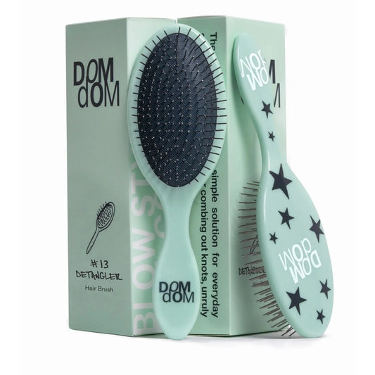Dom Dom Detangling Brush, Dry & Wet Detangler, All Hair Types, Green Stars