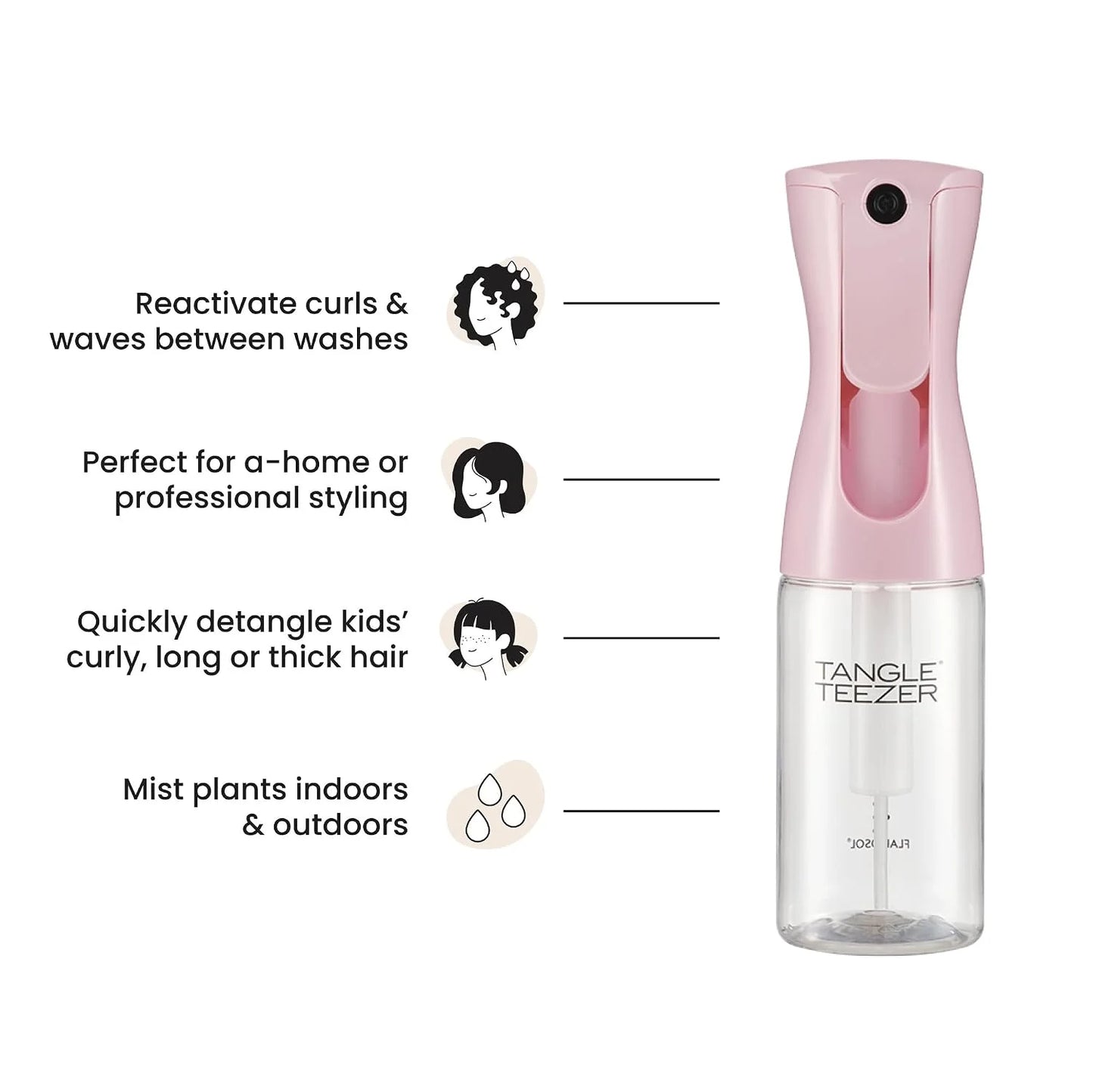 TANGLE TEEZER Fine Mist Spray Bottle, Refillable, 10.1 oz, Black