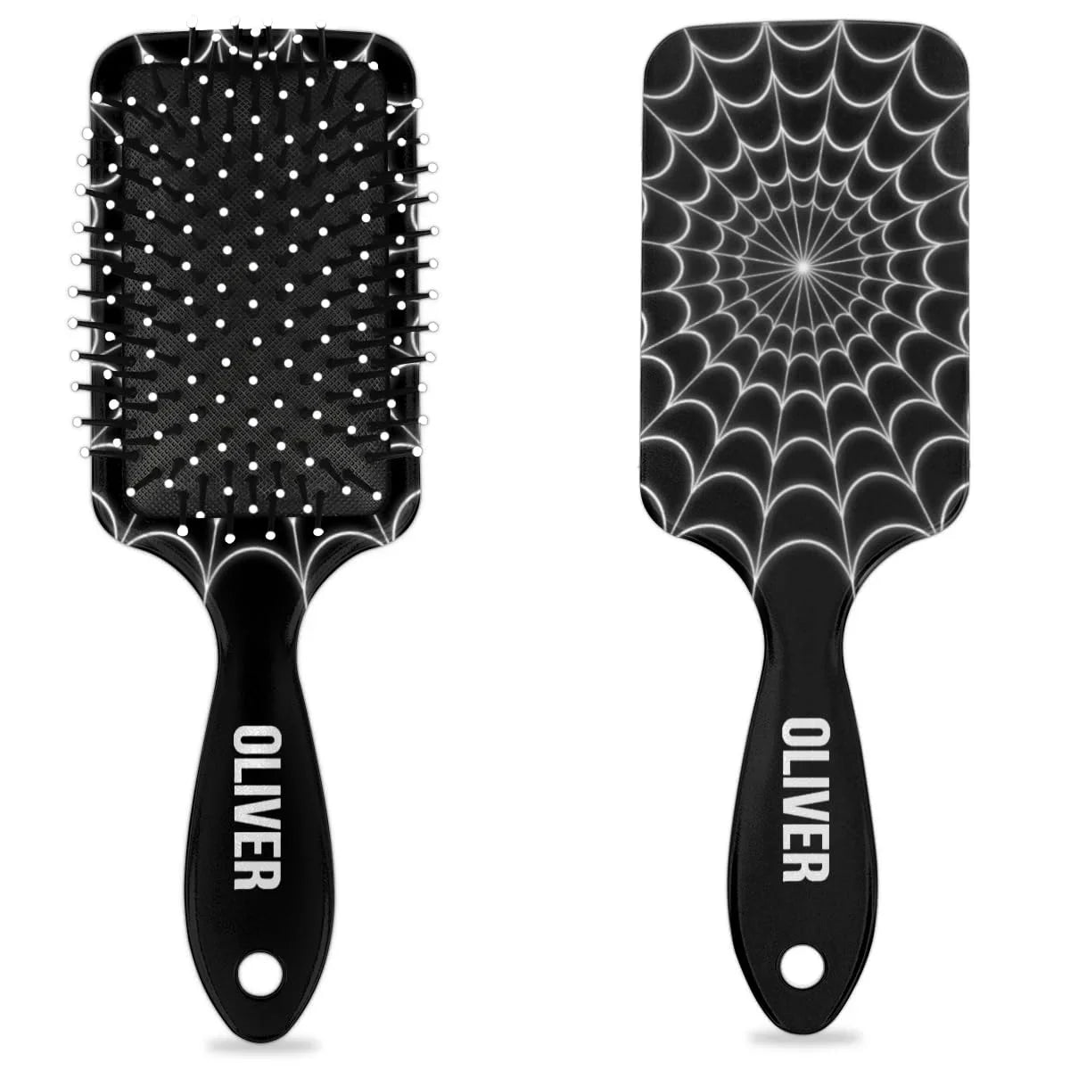 Personalized-Kids-Hair-Brush for Boy Girls Custom Gift Detangler Brush Soft Bristle Hair Brushes Travel Hair Brush for All Hair Types Christmas Hallowmas Spider Web Sliver Dot