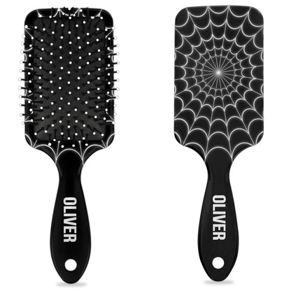 Personalized-Kids-Hair-Brush for Boy Girls Custom Gift Detangler Brush Soft Bristle Hair Brushes Travel Hair Brush for All Hair Types Christmas Hallowmas Spider Web Sliver Dot