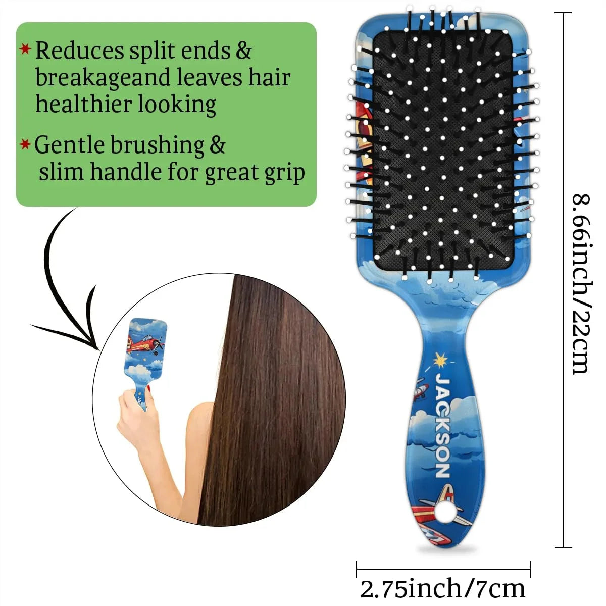 Personalized Cute Car Detangler-Hair-Brush for Kids Boys,Glides Through Tangles Comb,Custom Name Hair Brushes for All Hair Types Wet/Dry/Curly/Thick Hair,White 2
