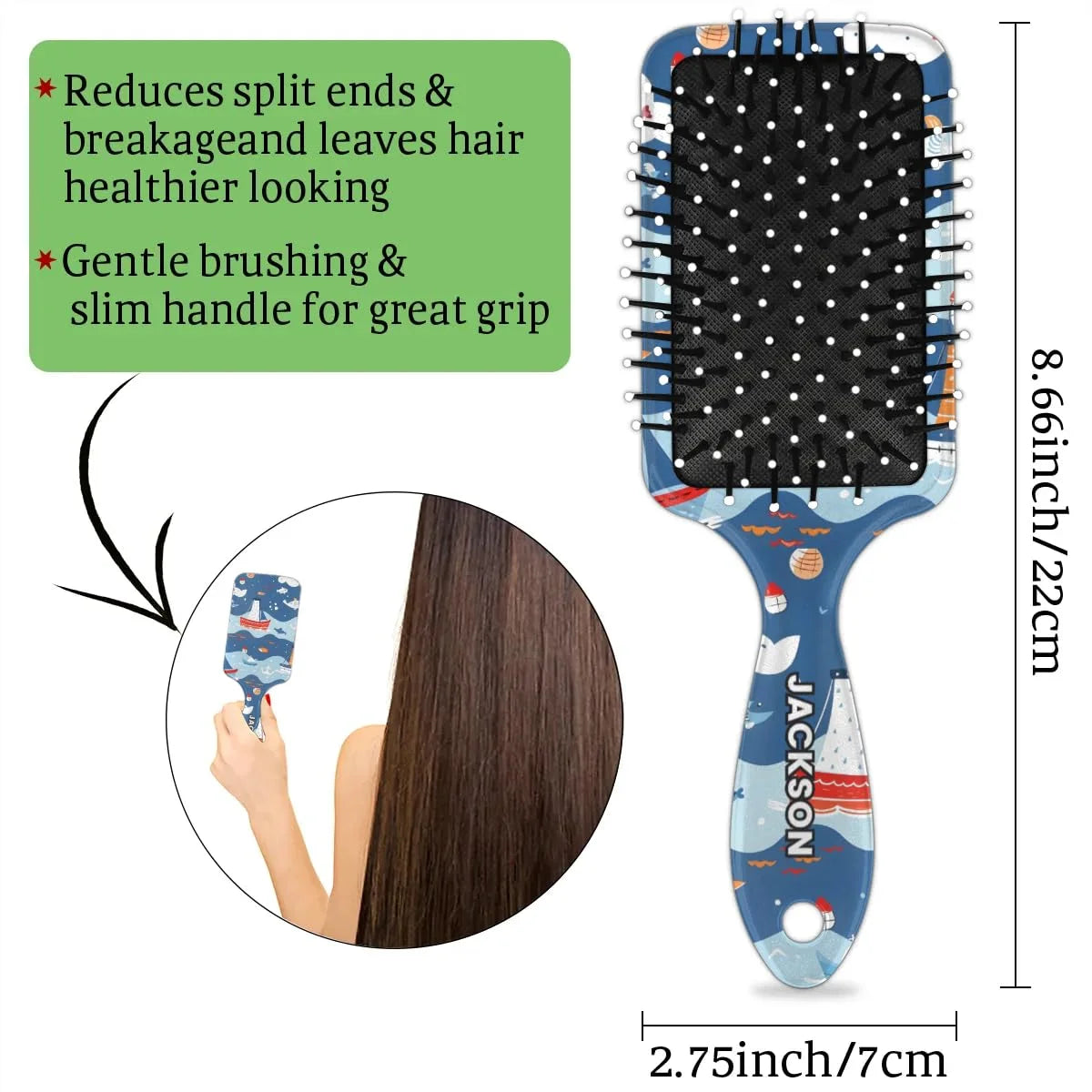 Personalized Cute Car Detangler-Hair-Brush for Kids Boys,Glides Through Tangles Comb,Custom Name Hair Brushes for All Hair Types Wet/Dry/Curly/Thick Hair,White 2