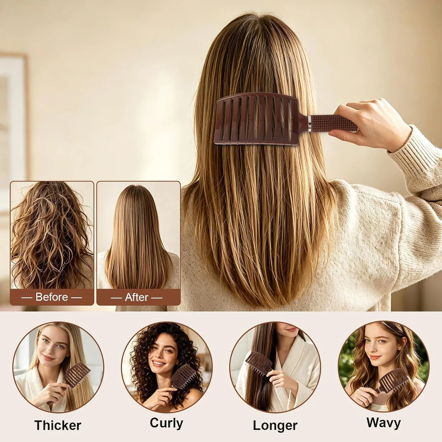 Hair Brush, Professional Curved Vented Brush with 25MM Bristles for Faster Blow Drying, Detangling for Wet Dry Hair, Paddle Brush for Thick Curly Straight Hair for Women & Men