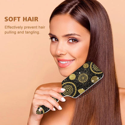 Air-Cushion Comb Black Gold Glitter Cheetah Leopard Print, Smooth Hair Salon Anti-Knotting Fluffy, For Long Thick Curly Hair, 1 Pack