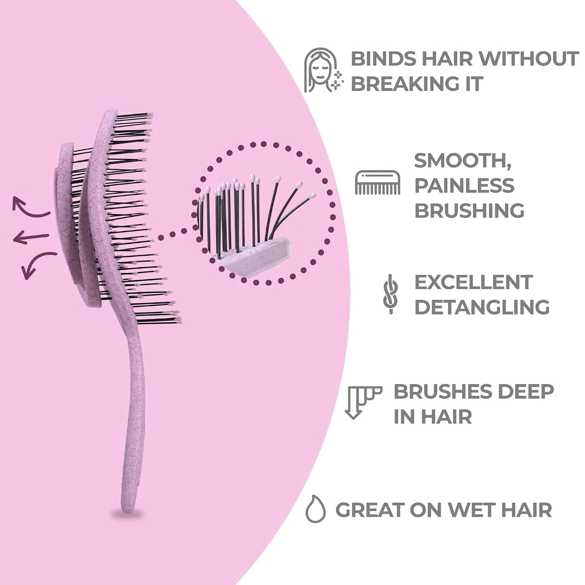Ninabella Detangler Brush - No Tangle Hair Brush for Women, Fine, Thick and Long Hair - Hairbrush for Wet and Dry Hair, Gentle on the Scalp - Elegant Black