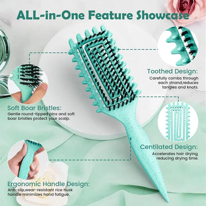 ABOYOY Curl Defining Brush with Side Gear for Curly Hair, Detangling & Styling Brush for Women Men, Lightweight Ergonomic Candy Brush Works on Wet or Dry Hair(green)