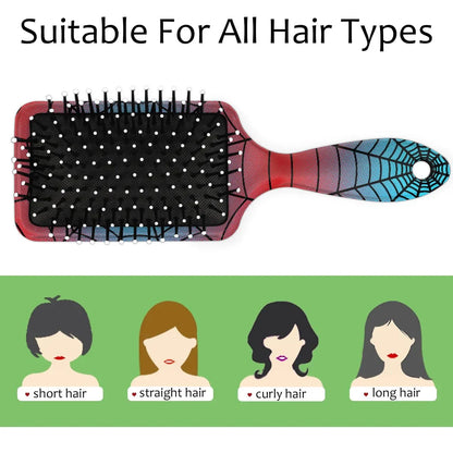 Personalized-Kids-Hair-Brush for Boy Girls Custom Gift Detangler Brush Soft Bristle Hair Brushes Travel Hair Brush for All Hair Types Christmas Hallowmas Spider Web Sliver Dot