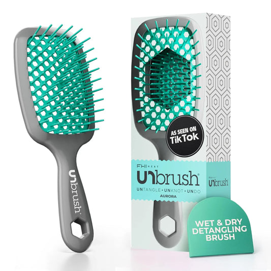 FHI Heat UNbrush Detangling Brush for Pain-Free Brushing on All Wet or Dry Hair Types — Durable DuoFlex Anti-Static Bristles, Lightweight Handle, Vented Hair Brush