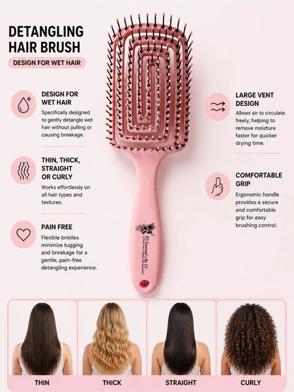 RS ESSENTIAL'S BY LV detangler brush hair brush detangler tangle vented hair brushes for women pink hairbrush black hair brush detangling brush (PINK)