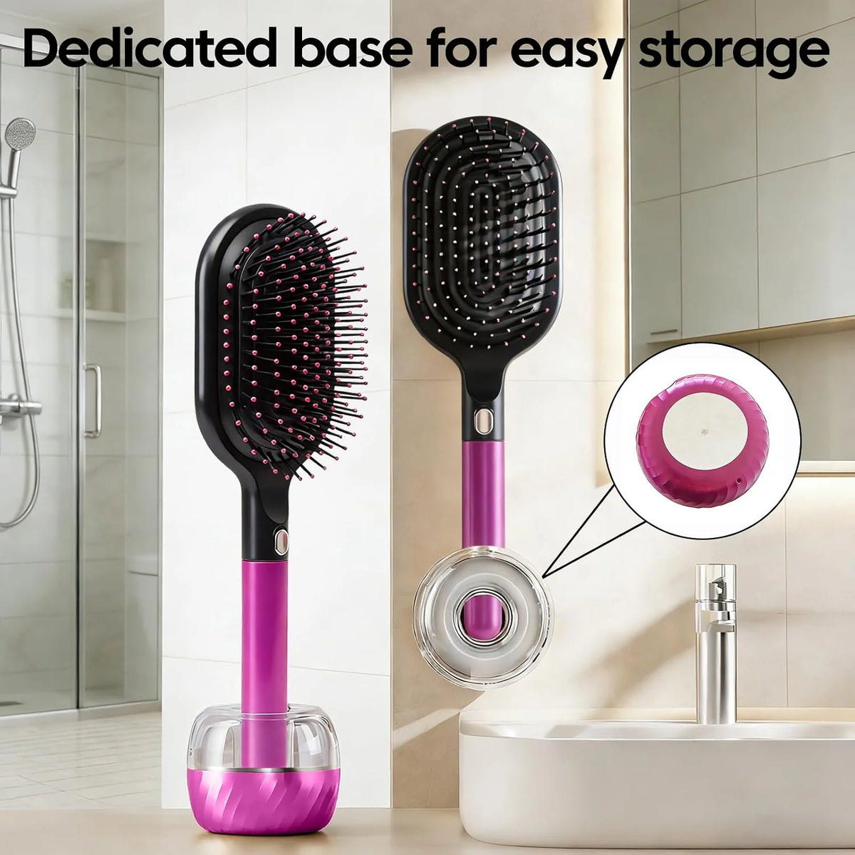 Anti-Static Detangling Hair Brush with Storage Box & Base, Rose Red