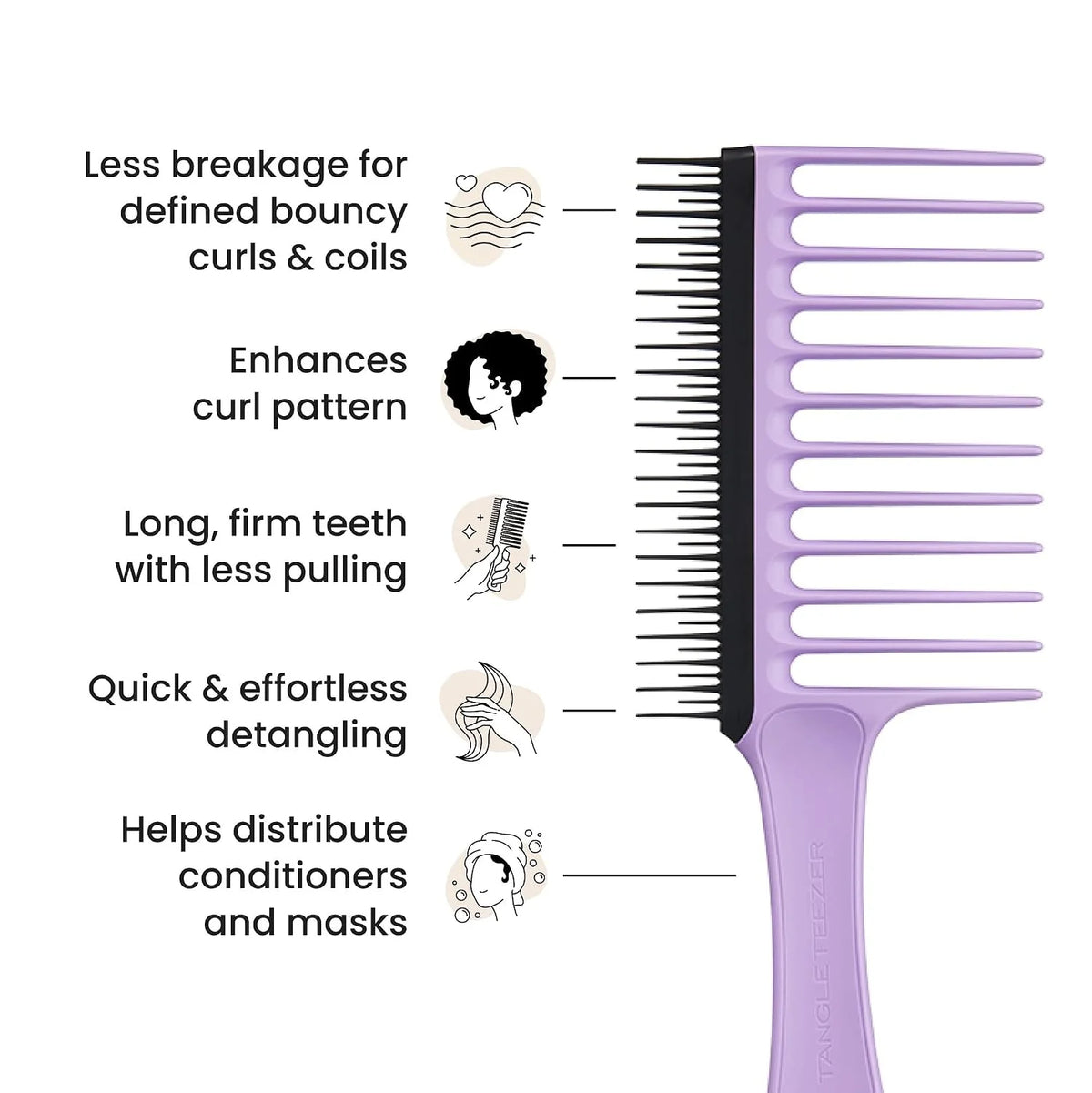 Tangle Teezer Wide Tooth Comb, Double Sided for Detangling and Less Breakage, for 3C to 4C Curly Hair Types, Peach