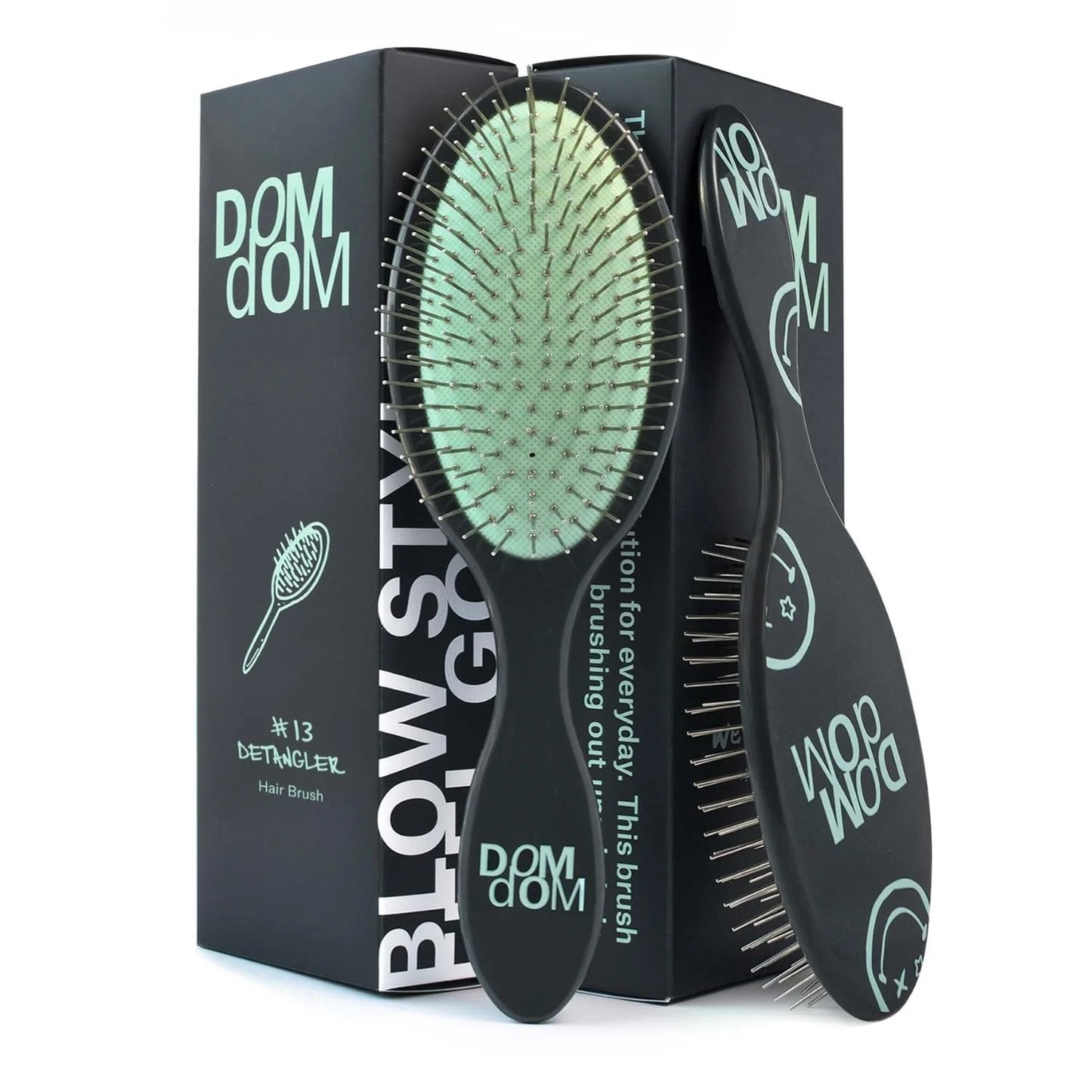 Dom Dom Detangling Brush, Dry & Wet Detangler, All Hair Types, Green Stars