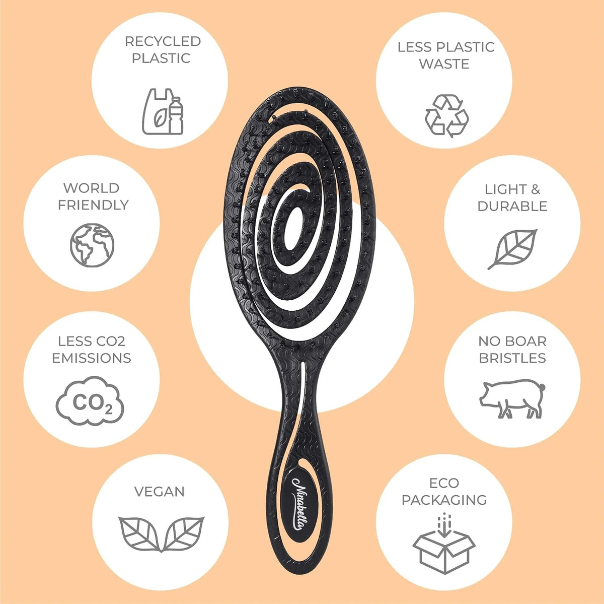 Ninabella Detangler Brush - No Tangle Hair Brush for Women, Fine, Thick and Long Hair - Hairbrush for Wet and Dry Hair, Gentle on the Scalp - Elegant Black